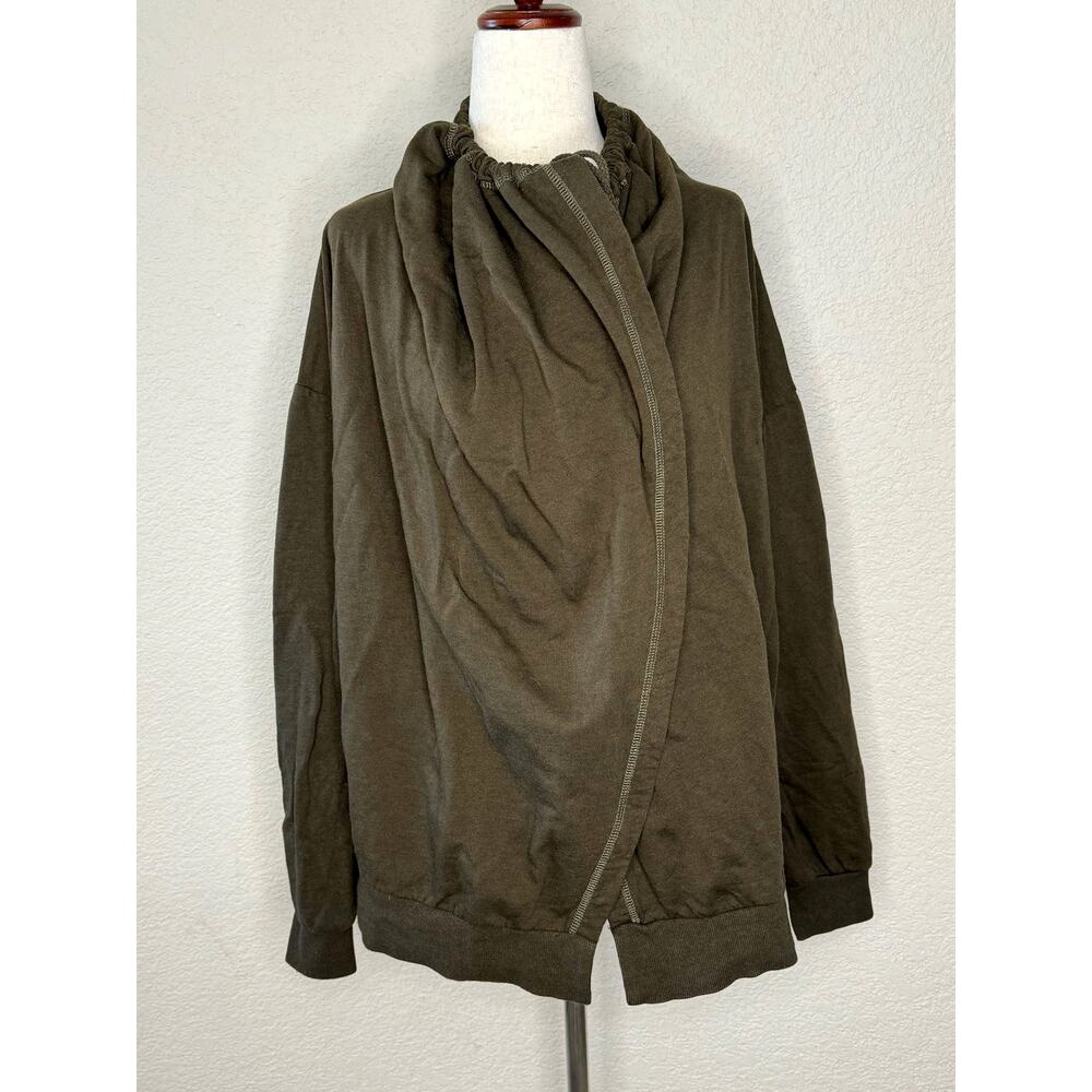 YFB YOUNG FABULOUS & BROKE Olive Green Drape Open Sweatshirt Cardigan Large